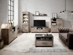 Buffet Haut SABONI - 3 Portes Et 2 Niches - Avec LEDs - Noyer Et Anthracite -Mobilier De Restaurant bibliotheque 483447