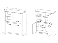 Buffet Haut SABONI - 3 Portes Et 2 Niches - Avec LEDs - Noyer Et Anthracite -Mobilier De Restaurant bibliotheque 483449