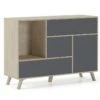 Buffet WIND 1 Porte, 3 Tiroirs, Puccini, Porte + Tiroirs Gris Anthracite,120x40x86cm