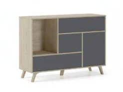 Buffet WIND 1 Porte, 3 Tiroirs, Puccini, Porte + Tiroirs Gris Anthracite,120x40x86cm