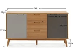 Buffet Bruce 3 Tiroirs Et 2 Portes , Bois Massif, 140 Cm Largeur -Mobilier De Restaurant buffet 10403289