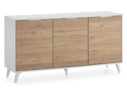 Buffet 3 Portes Koln, Couleur Blanc Brossé Et Bois, 136,5 Cm Largeur