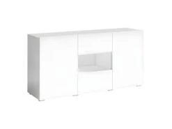 Buffet Design 140cm Pour Salon Couleur Blanc Brillant Collection PAROS.