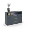 Buffet 130cm Pour Salon Couleur Gris Brillant Avec éclairage LED Multicolore Intégré Collection BOMBAY.