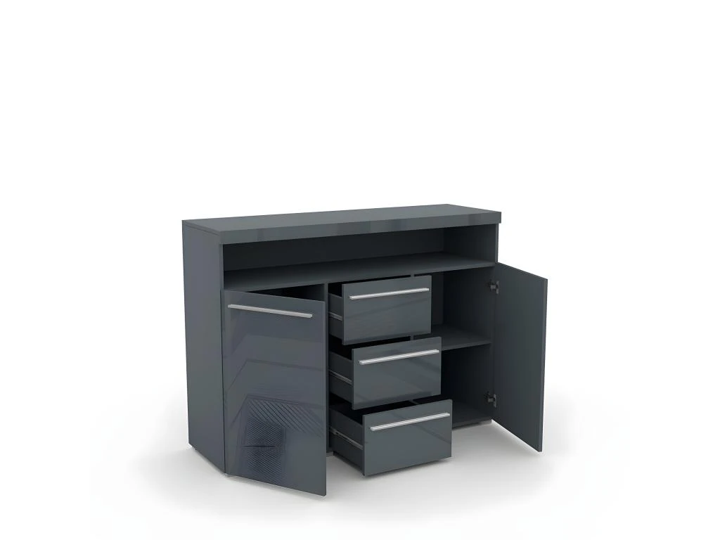 Buffet 130cm Pour Salon Couleur Gris Brillant Avec éclairage LED Multicolore Intégré Collection BOMBAY. 3 Buffet 130cm Pour Salon Couleur Gris Brillant Avec éclairage LED Multicolore Intégré Collection BOMBAY. – Image 3