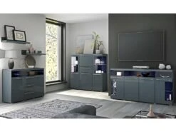 Buffet 130cm Pour Salon Couleur Gris Brillant Avec éclairage LED Multicolore Intégré Collection BOMBAY. 9 Buffet 130cm Pour Salon Couleur Gris Brillant Avec éclairage LED Multicolore Intégré Collection BOMBAY. -Mobilier De Restaurant buffet 10721567