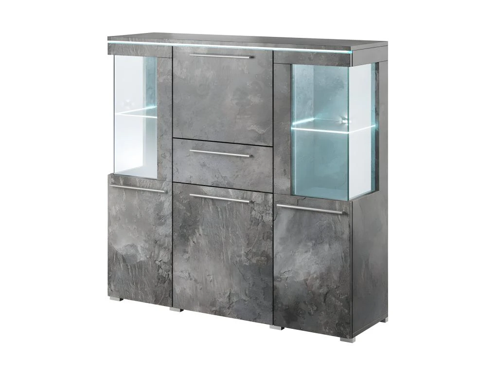 Buffet Haut Pour Salon Couleur Gris Effet Ardoise Avec éclairage LED Multicolore Intégré Collection BOMBAY. 1 Buffet Haut Pour Salon Couleur Gris Effet Ardoise Avec éclairage LED Multicolore Intégré Collection BOMBAY.