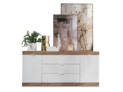 Buffet Avec 2 Portes Et 3 Tiroirs - Naturel Et Blanc Laqué - EVOLIA -Mobilier De Restaurant buffet 10849195