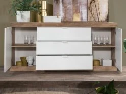 Buffet Avec 2 Portes Et 3 Tiroirs - Naturel Et Blanc Laqué - EVOLIA -Mobilier De Restaurant buffet 10849203