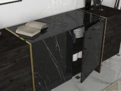 Buffet Avec 4 Portes - Effet Marbre Noir, Naturel Foncé Et Doré - CADEBA II 9 Buffet Avec 4 Portes - Effet Marbre Noir, Naturel Foncé Et Doré - CADEBA II -Mobilier De Restaurant buffet 10873549