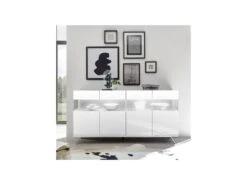 Buffet 4 Portes Laqué Blanc à LEDs - TARENTE N°1