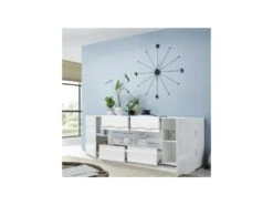 Buffet 2 Portes 4 Tiroirs Relief Blanc Laqué Brillant - OCEAN -Mobilier De Restaurant buffet 11132181