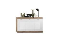 Buffet 3 Portes Blanc Laqué Brillant/Chêne Naturel - SPEZIA