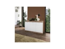 Buffet 3 Portes Blanc Laqué Brillant/Chêne Naturel - SPEZIA -Mobilier De Restaurant buffet 11132353