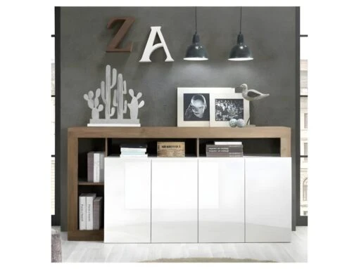 Buffet 4 Portes Blanc Laqué Brillant/Chêne Noisette - ISCHIA 7 Buffet 4 Portes Blanc Laqué Brillant/Chêne Noisette - ISCHIA -Mobilier De Restaurant buffet 11132383