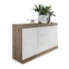 Buffet 2 Portes 3 Tiroirs Blanc Laqué Brillant/Chêne Naturel - SPEZIA