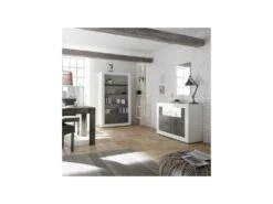Meuble D'entrée 2 Portes Blanc/Béton Ciré Foncé - LUBIO -Mobilier De Restaurant buffet 11133979