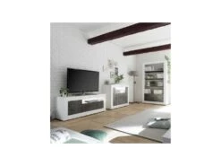 Meuble D'entrée 2 Portes Blanc/Béton Ciré Foncé - LUBIO -Mobilier De Restaurant buffet 11133981