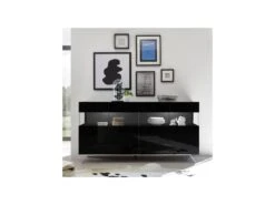 Buffet 4 Portes Laqué Noir à LEDs - TARENTE N°1