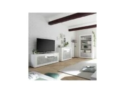 Meuble D'entrée 2 Portes Blanc/Béton Ciré Clair - LUBIO -Mobilier De Restaurant buffet 11134741