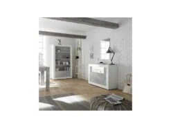 Meuble D'entrée 2 Portes Blanc/Béton Ciré Clair - LUBIO -Mobilier De Restaurant buffet 11134743
