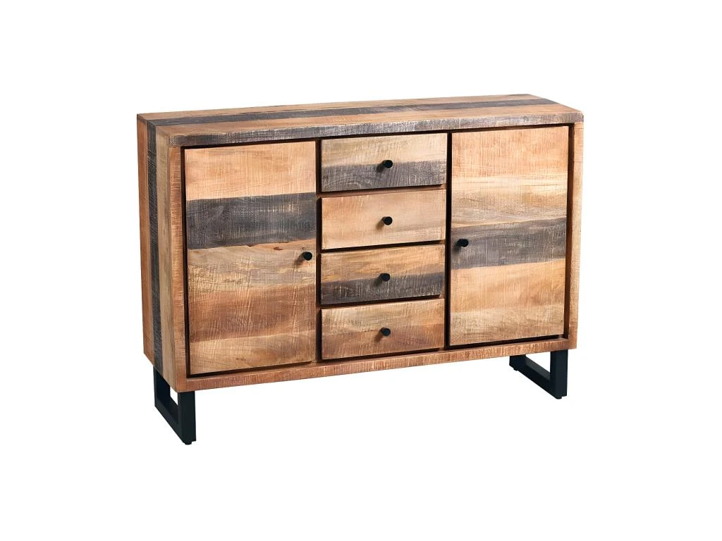 Buffet 2 Portes 4 Tiroirs Bois Massif Blanchi - ANZIA 1 Buffet 2 Portes 4 Tiroirs Bois Massif Blanchi - ANZIA