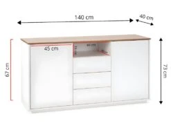 Buffet Bob 3 Tiroirs Et 2 Portes Blanc/chêne, Bois Massif -Mobilier De Restaurant buffet 12219897