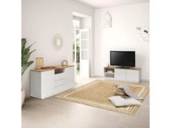 Buffet Bob 3 Tiroirs Et 2 Portes Blanc/chêne, Bois Massif -Mobilier De Restaurant buffet 12219899