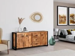 Buffet HARLEM - 3 Portes Et 3 Tiroirs - Bois De Manguier & Métal