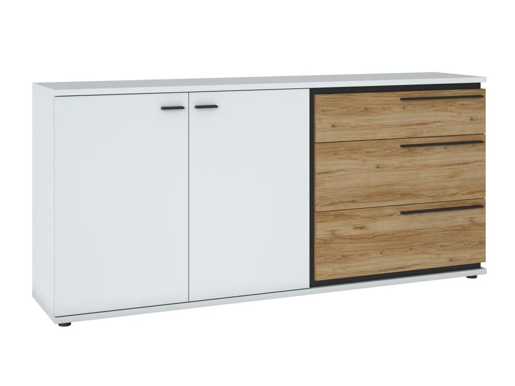 Buffet Avec 2 Portes Et 3 Tiroirs - Naturel Et Blanc - NISUKA 2 Buffet Avec 2 Portes Et 3 Tiroirs - Naturel Et Blanc - NISUKA – Image 2