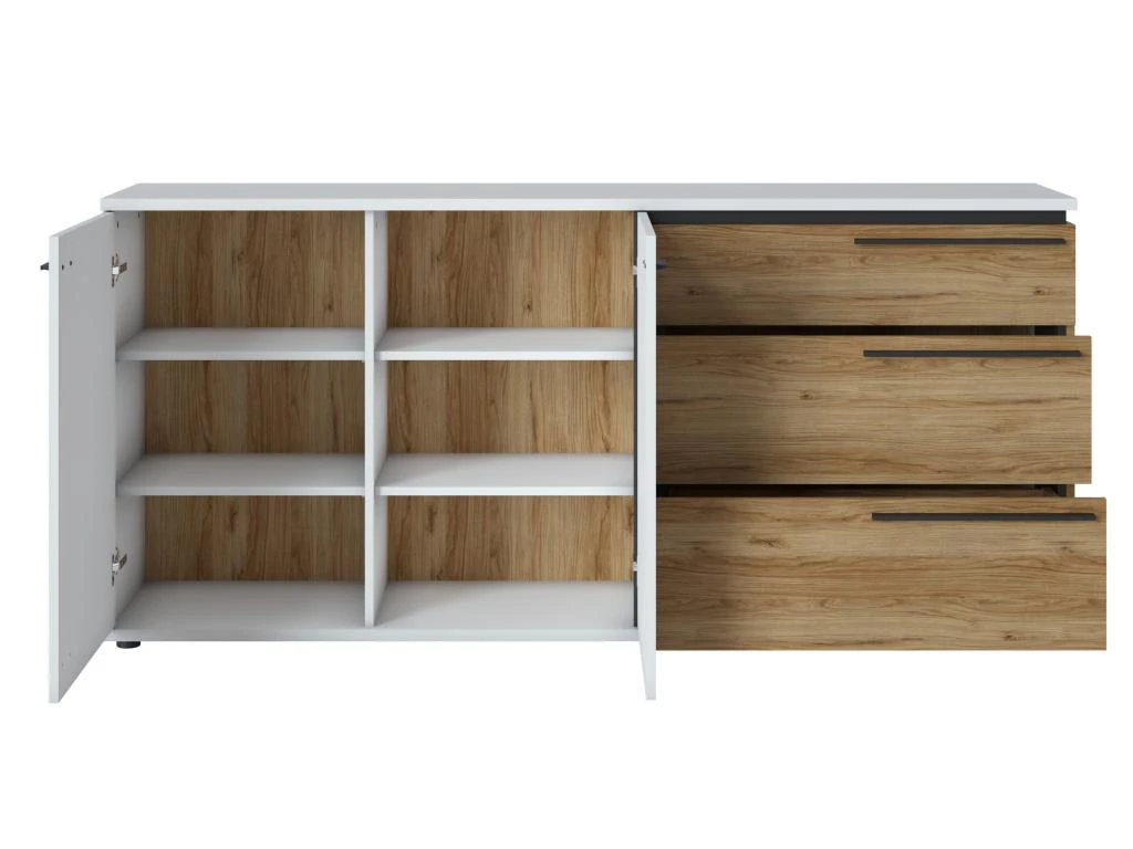 Buffet Avec 2 Portes Et 3 Tiroirs - Naturel Et Blanc - NISUKA 3 Buffet Avec 2 Portes Et 3 Tiroirs - Naturel Et Blanc - NISUKA – Image 3