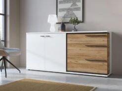 Buffet Avec 2 Portes Et 3 Tiroirs - Naturel Et Blanc - NISUKA