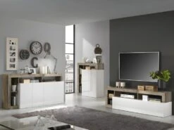 Buffet SEFRO - 4 Portes Et 4 Niches - Blanc Laqué Et Chêne -Mobilier De Restaurant buffet 12495585