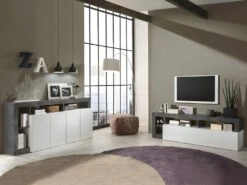 Buffet SEFRO - 4 Portes Et 4 Niches - Blanc Laqué Et Béton -Mobilier De Restaurant buffet 12495589