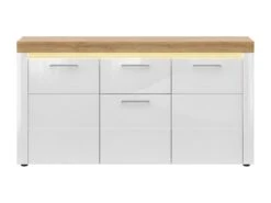 Buffet 3 Portes 1 Tiroir Avec LED Nara Blanc Et Bois -Mobilier De Restaurant buffet 12511563