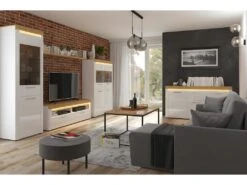 Buffet 3 Portes 1 Tiroir Avec LED Nara Blanc Et Bois -Mobilier De Restaurant buffet 12511565