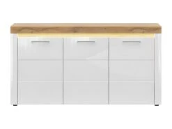 Buffet 3 Portes Avec LED Nara Blanc Et Bois -Mobilier De Restaurant buffet 12511571