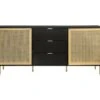 Buffet HARROD - Laque Noir Et Maillage En Rotin Naturel - 2 Portes Et 3 Tiroirs - L 180 X P 40 X H 80 Cm