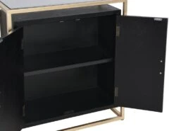 Buffet Haut Avec 2 Portes En MDF, Verre Trempé Et Métal - Effet Bois Noir Et Doré - TERIAVI -Mobilier De Restaurant buffet 12929133