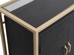 Buffet Haut Avec 2 Portes En MDF, Verre Trempé Et Métal - Effet Bois Noir Et Doré - TERIAVI -Mobilier De Restaurant buffet 12929139