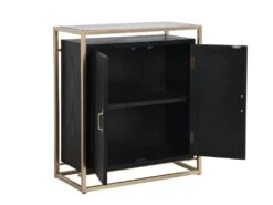 Buffet Haut Avec 2 Portes En MDF, Verre Trempé Et Métal - Effet Bois Noir Et Doré - TERIAVI -Mobilier De Restaurant buffet 12929143