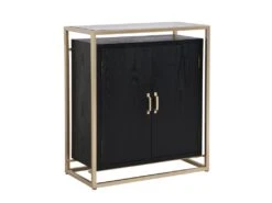 Buffet Haut Avec 2 Portes En MDF, Verre Trempé Et Métal - Effet Bois Noir Et Doré - TERIAVI -Mobilier De Restaurant buffet 12929145
