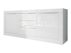 Buffet 2 Portes 3 Tiroirs Blanc Laqué Brillant - MATERA -Mobilier De Restaurant buffet 12989331