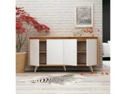 Meuble En Chêne Blanc Avec Panneaux De Particules 100% Mélaminés. 140x86x40 Cm -Mobilier De Restaurant buffet 13047539