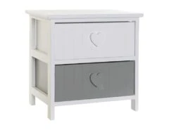 Commode Buffet Élément 2 Tiroirs "coeurs" En Paulownia Blanc 40 X 29 X 42 Cm