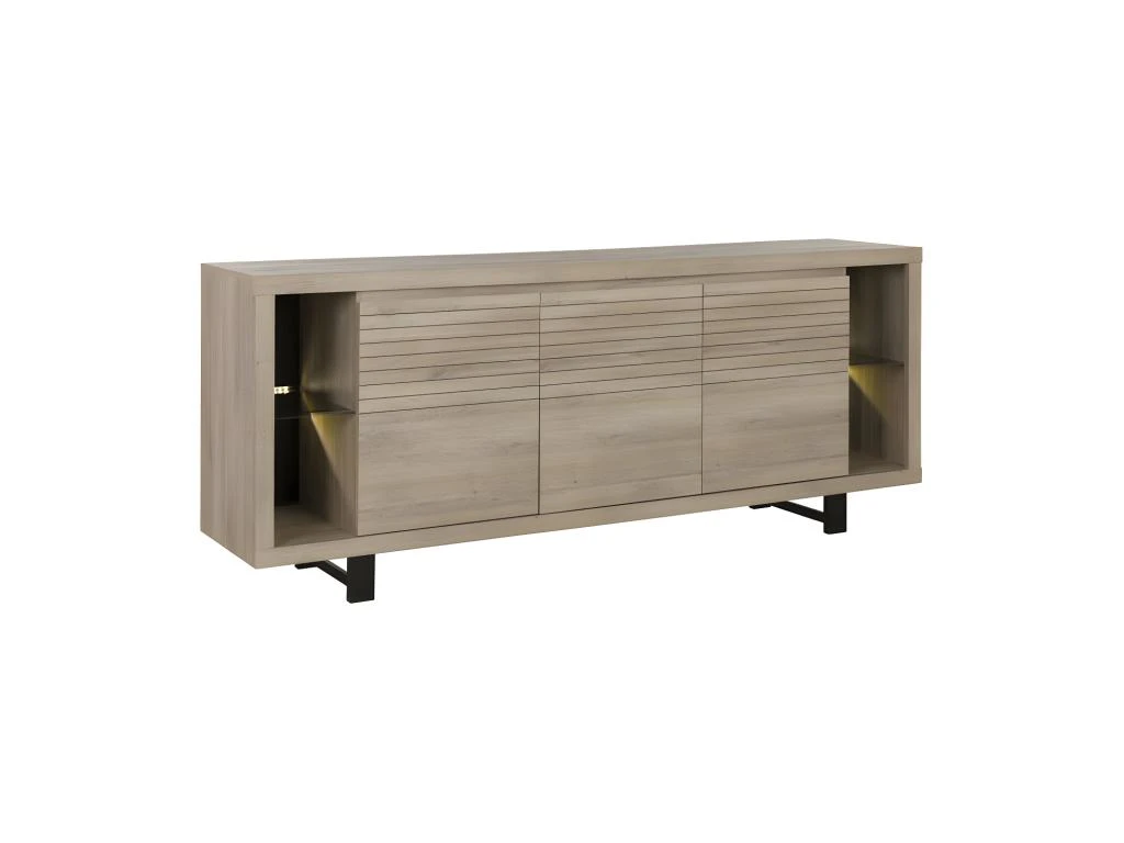 Buffet 3 Portes à Leds Chêne Clair/Noir - NINA 1 Buffet 3 Portes à Leds Chêne Clair/Noir - NINA