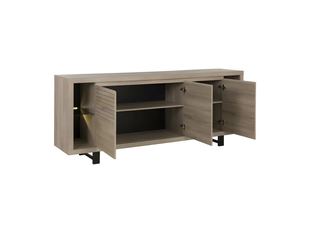 Buffet 3 Portes à Leds Chêne Clair/Noir - NINA 2 Buffet 3 Portes à Leds Chêne Clair/Noir - NINA – Image 2