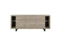 Buffet 3 Portes à Leds Chêne Clair/Noir - NINA 7 Buffet 3 Portes à Leds Chêne Clair/Noir - NINA -Mobilier De Restaurant buffet 13961885