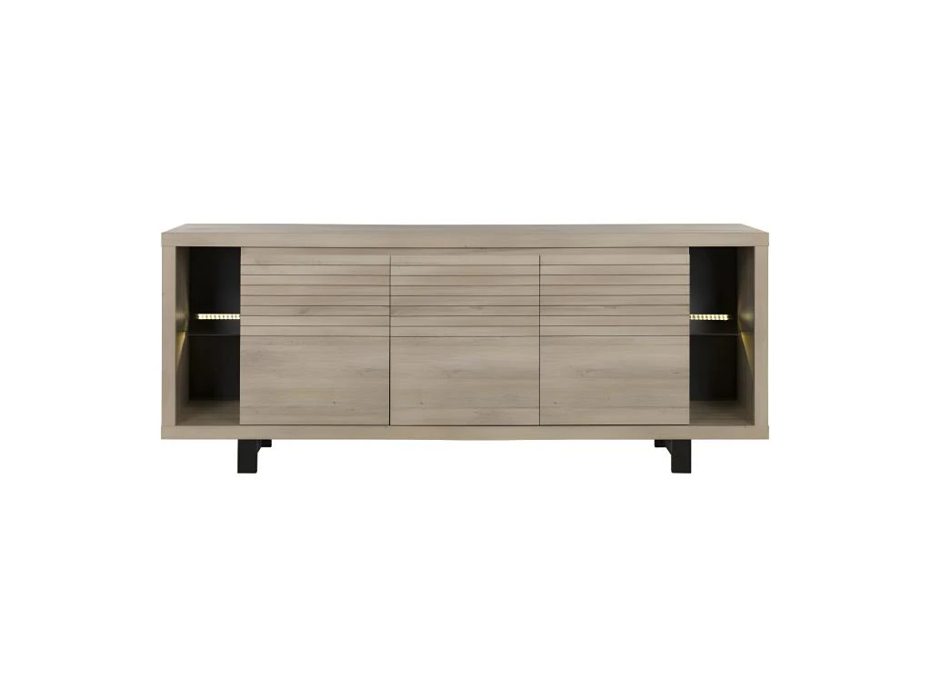 Buffet 3 Portes à Leds Chêne Clair/Noir - NINA 3 Buffet 3 Portes à Leds Chêne Clair/Noir - NINA – Image 3