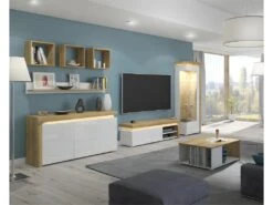 Buffet 3 Portes LED Inclus Teo Blanc Et Bois -Mobilier De Restaurant buffet 14055457